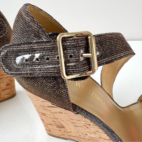 Stuart Weitzman Lineone Pyrite Nocturn Cork Wedge Ankle Strap Sandals Size 8 M - Picture 7 of 11